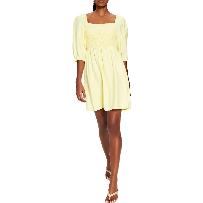 Chic Women's Clothing Bar III Womens Smocked Square Neckline Fit & Flare Dress