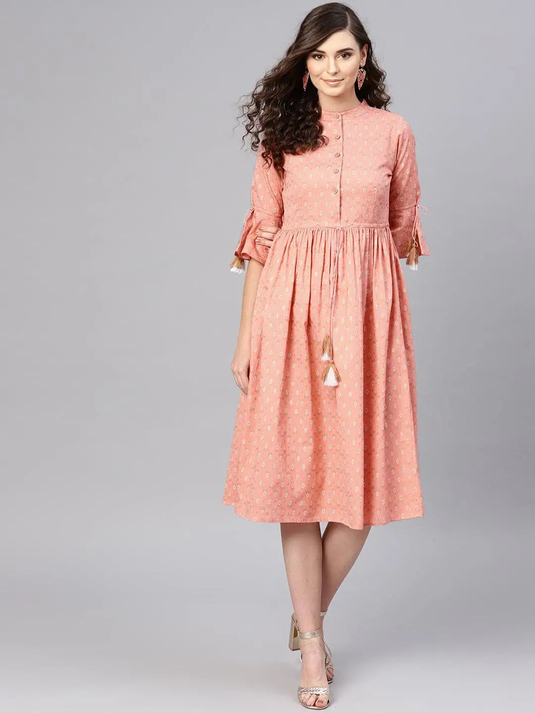 Trendy Outfits For Ladies Peach Foil Drawstring Dress