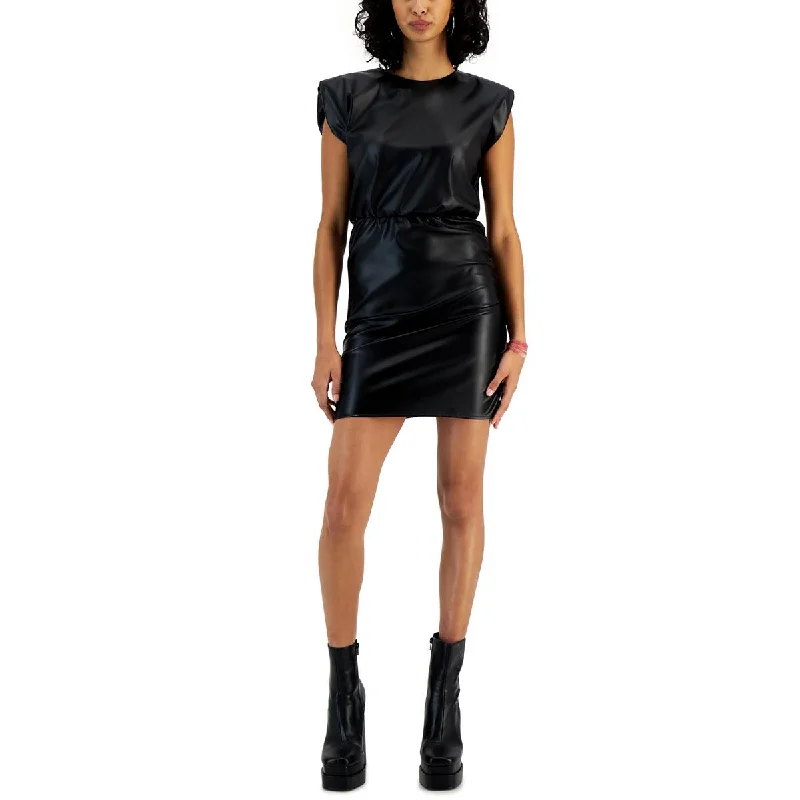 Women's Activewear Outfit Tinsel Womens Faux Leather Mini Sheath Dress