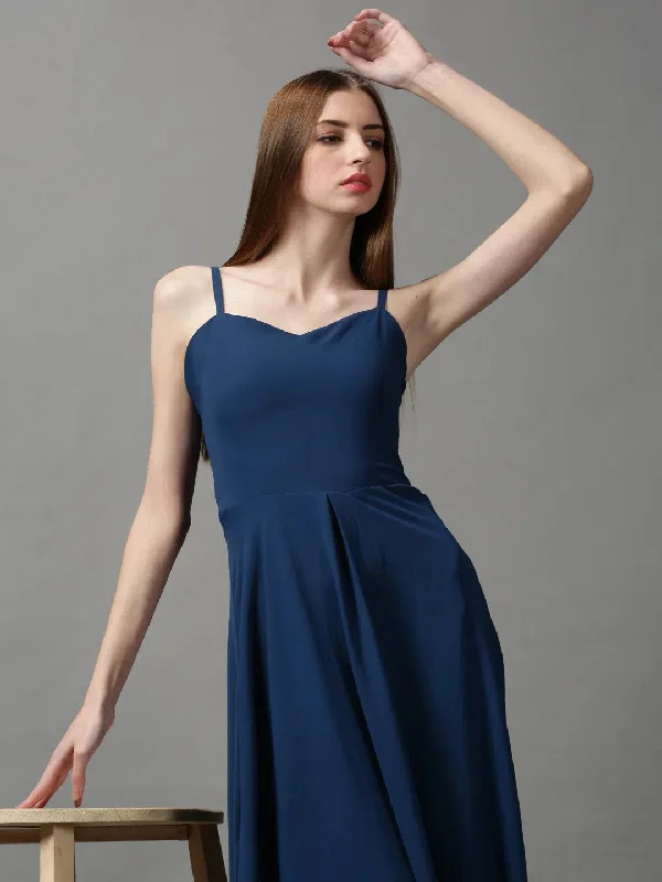 Fashionable Women's Clothing Women's Blue Solid Fit and Flare Dress-AE-15093-Teal