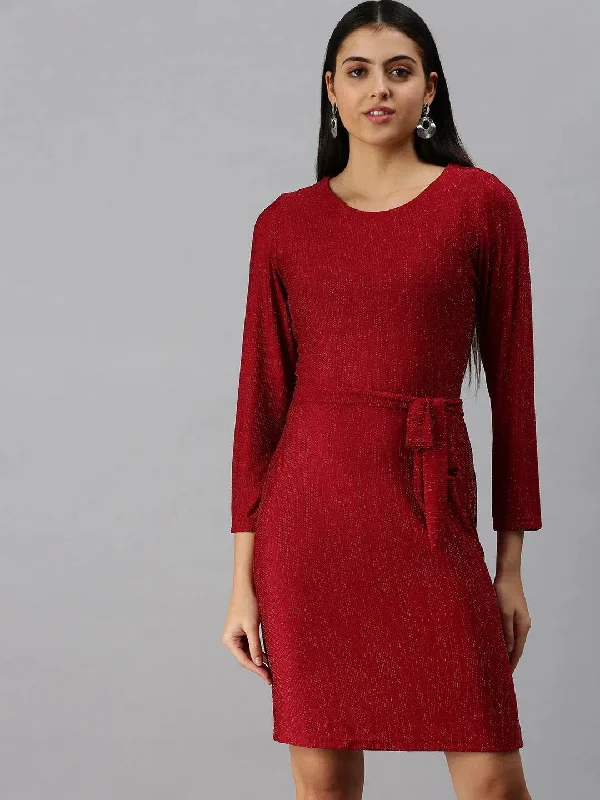 Women's Casual Clothing For Lounging Women Red Solid Sheath Dress-AE-9878-Red