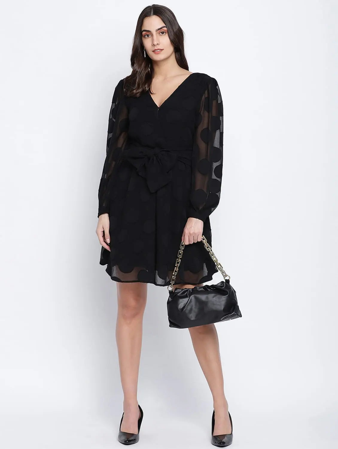 Chic Clothing For Women Elegant Black Tie Knot Women Dress