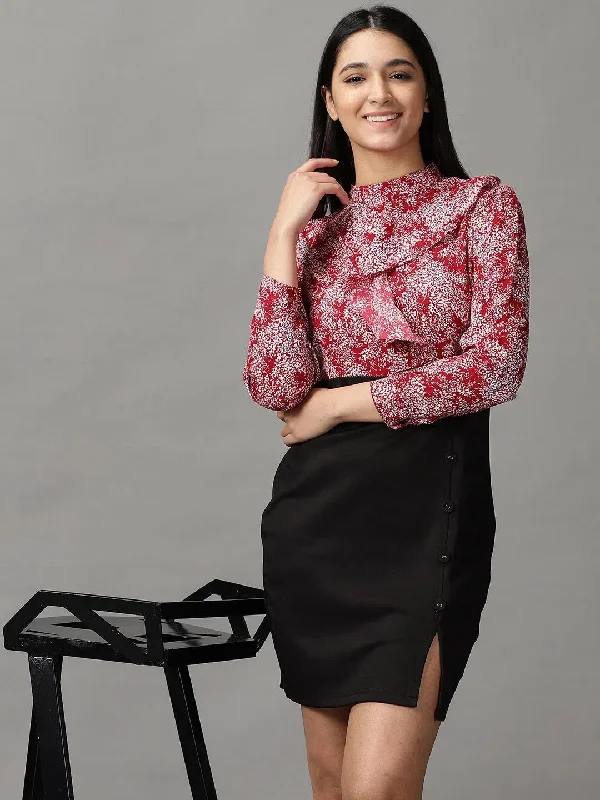 Bold and Elegant Women's Fashion Women's Maroon Printed Sheath Dress-AE-15640-Maroon