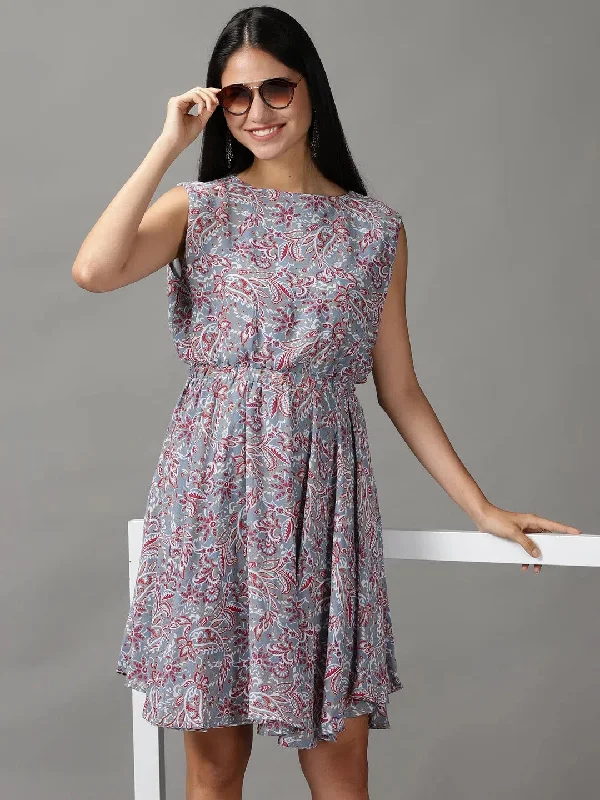 Casual Chic Clothing Women's Blue Aztec Fit and Flare Dress-AE-15754-Blue