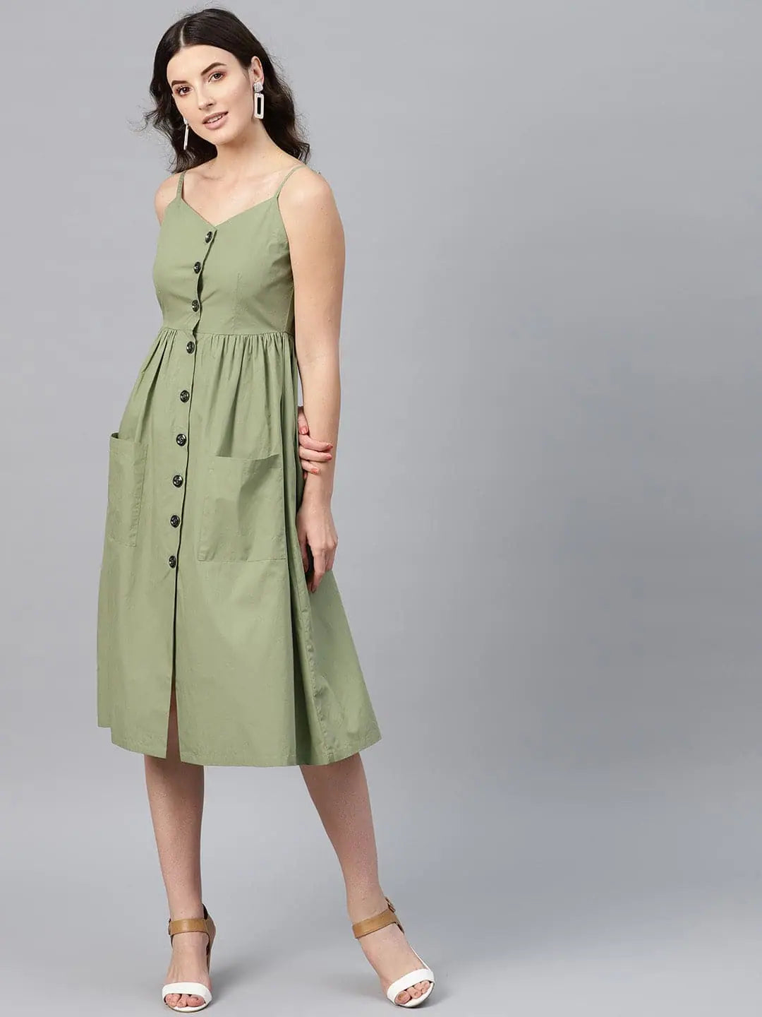 Women's Active Clothing Olive Front Open Strappy Dress