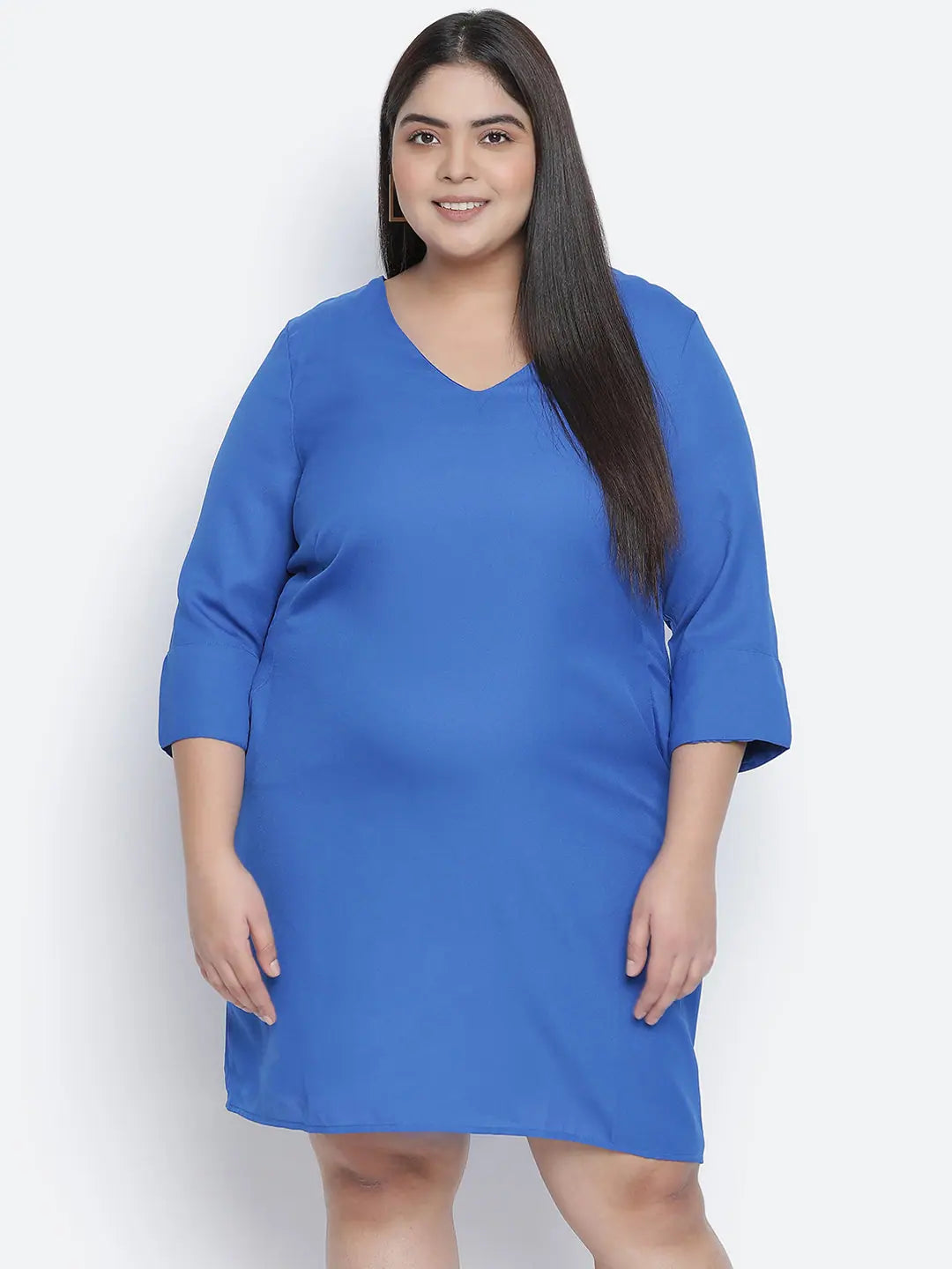 High End Fashion Dolphin solid blue plus size women dress