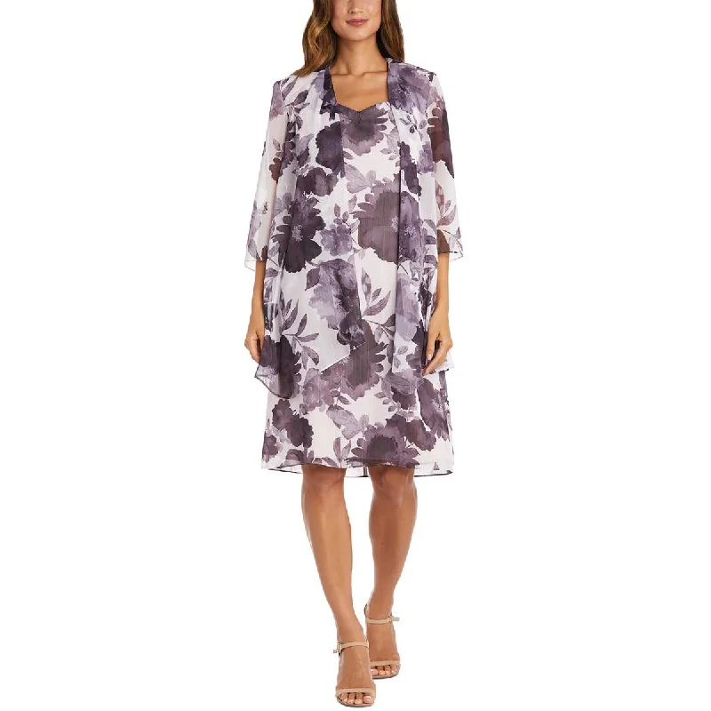 Women's Trendy Clothing R&M Richards Womens Plus Chiffon Metallic Two Piece Dress