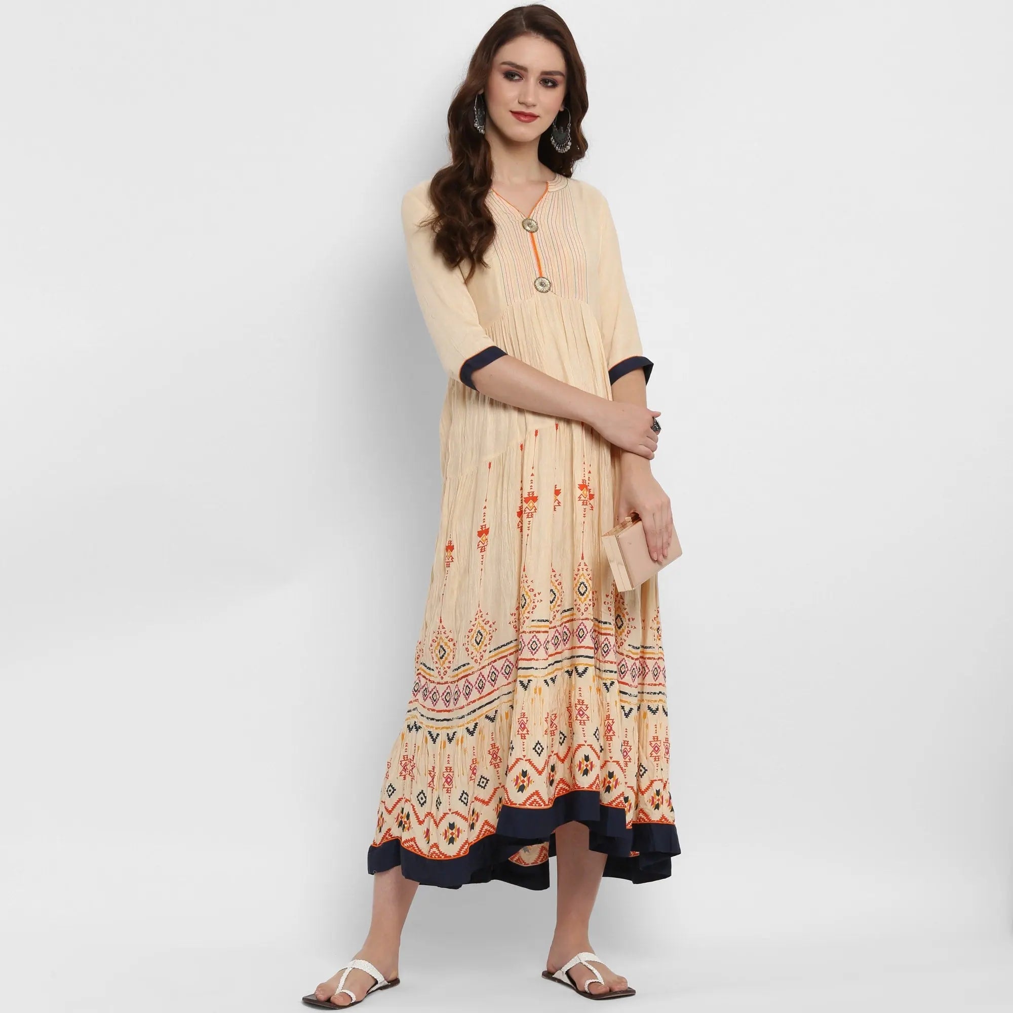 Unique Women's Fashion Pieces Pannkh Women's Printed Tiered Pin-Tucks Dress