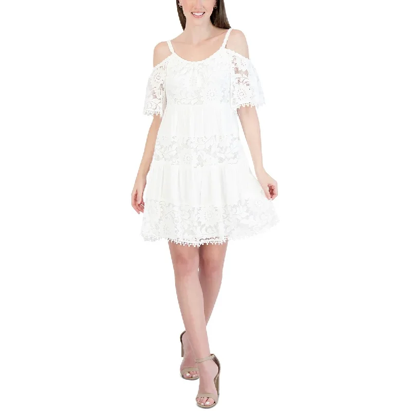 Women's Evening Garments Signature By Robbie Bee Womens Petites Gauze Cold Shoulder Fit & Flare Dress