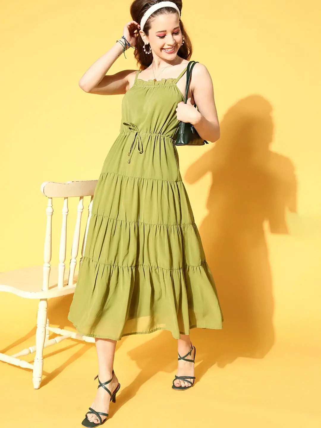 Trendy Women's Fashion Women Mint Green Strappy Tiered Dress