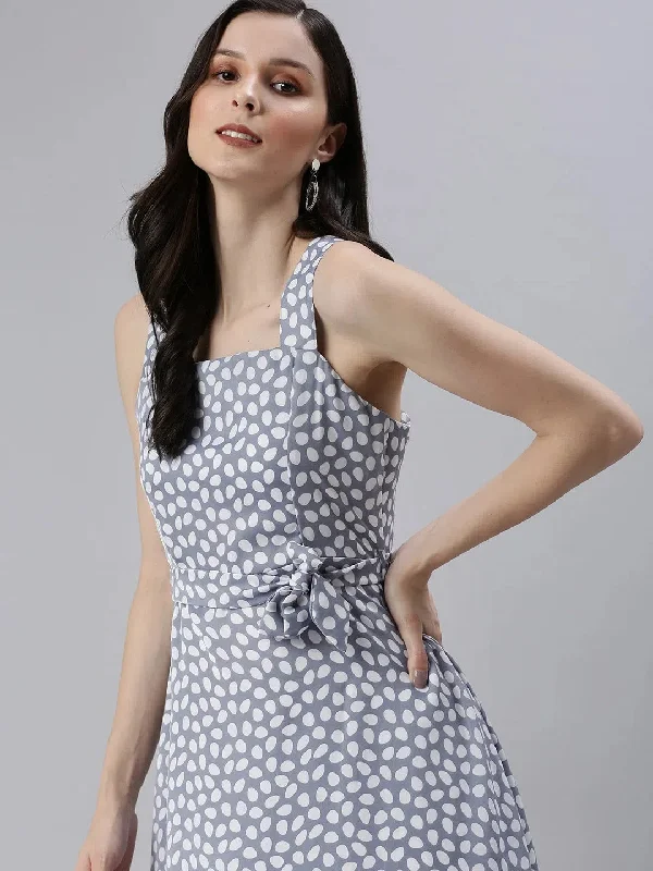 Women's Casual and Dressy Outfits Women's Polka Dots Blue Fit and Flare Dress-AE-9994-Blue