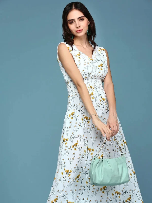 Wardrobe Upgrade Women's White Printed Fit and Flare Dress-AE-15651-White