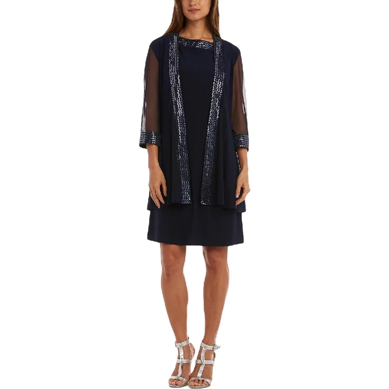 Plus Size Women Wear R&M Richards Womens Petites Embellished Knee-Length Two Piece Dress