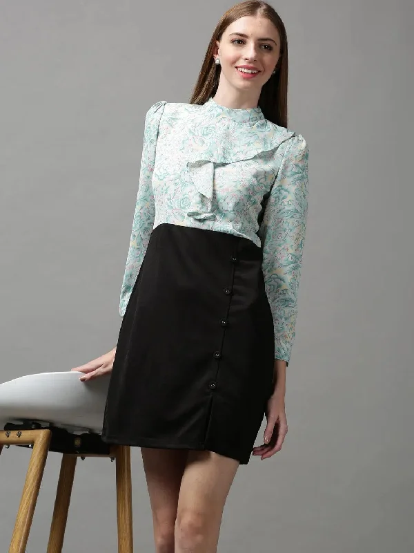 Comfortable Clothes Women's Green Printed Blouson Dress-AE-15639-Green