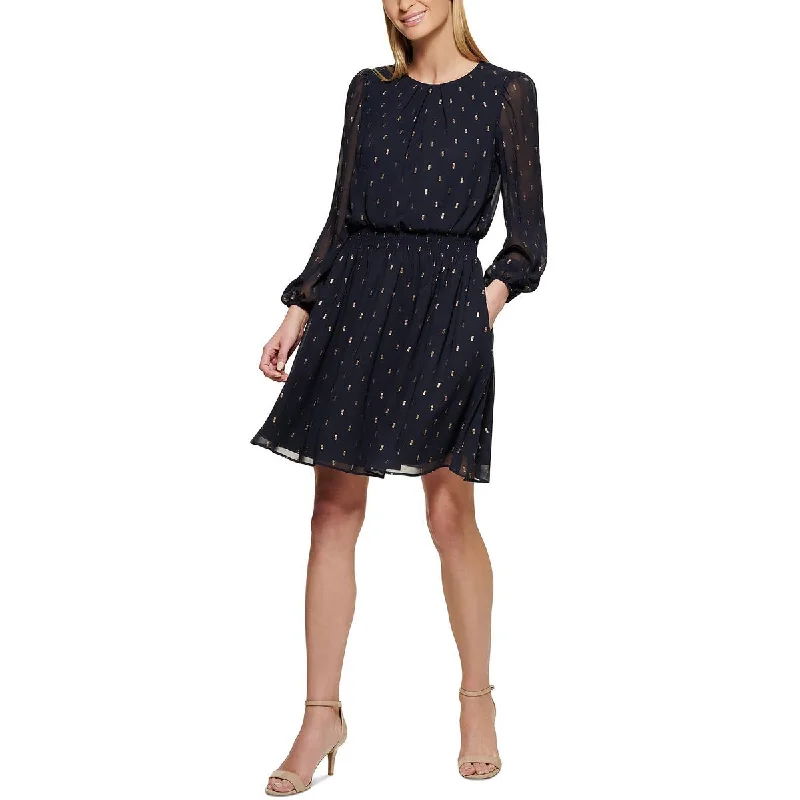 Women's Vacation Clothes Jessica Howard Womens Petites Chiffon Metallic Fit & Flare Dress