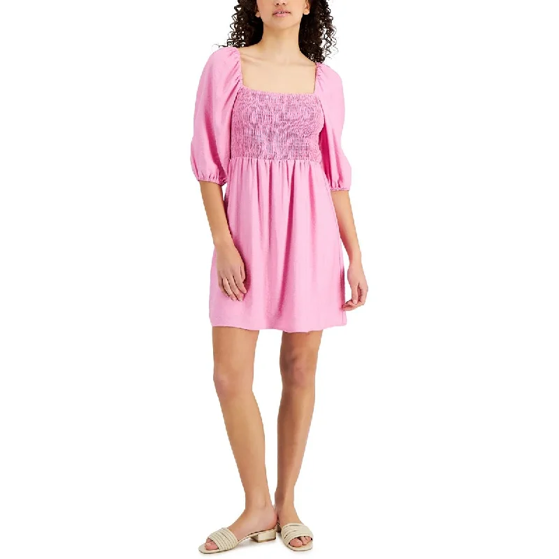Modern Women's Fashion with Vintage Touches Bar III Womens Smocked Square Neckline Fit & Flare Dress