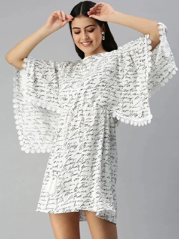 Boutique Dress Online Women's White Typography A-Line Dress-AE-9917-Whiteblack