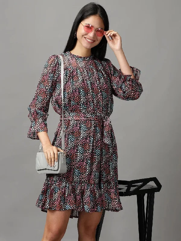 New Arrival Discount Women's Multi Geometrical Fit and Flare Dress-HQ-3-Multi