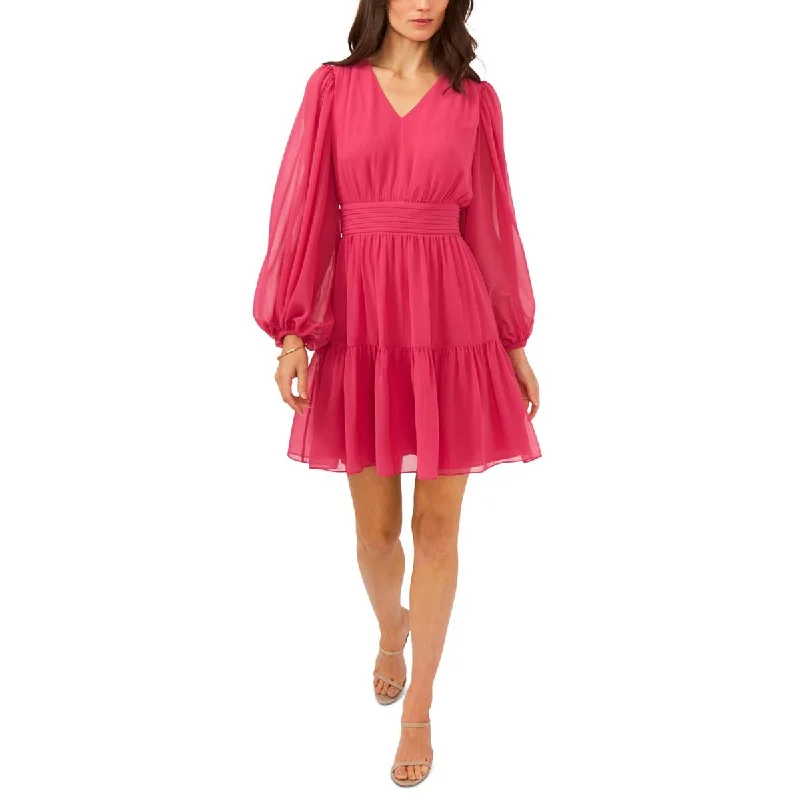 Preppy Style MSK Womens Petites Chiffon Smocked Fit & Flare Dress