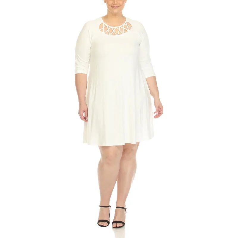 Minimalist Women's Fashion Clothing White Mark Womens Plus Pockets Short Fit & Flare Dress