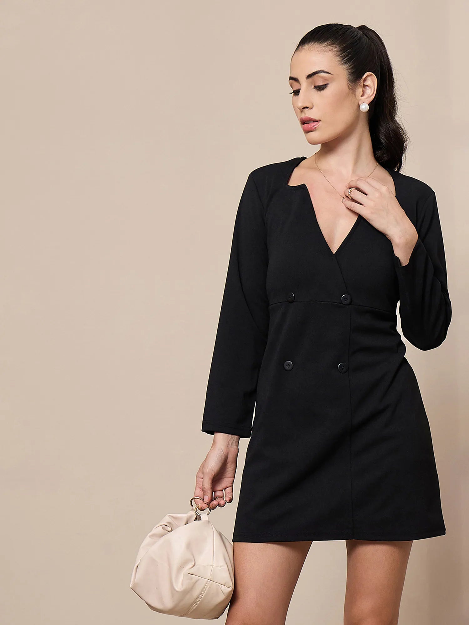 Flash Discount Women Black Full Sleeve Short Dress-SFDRSS12426