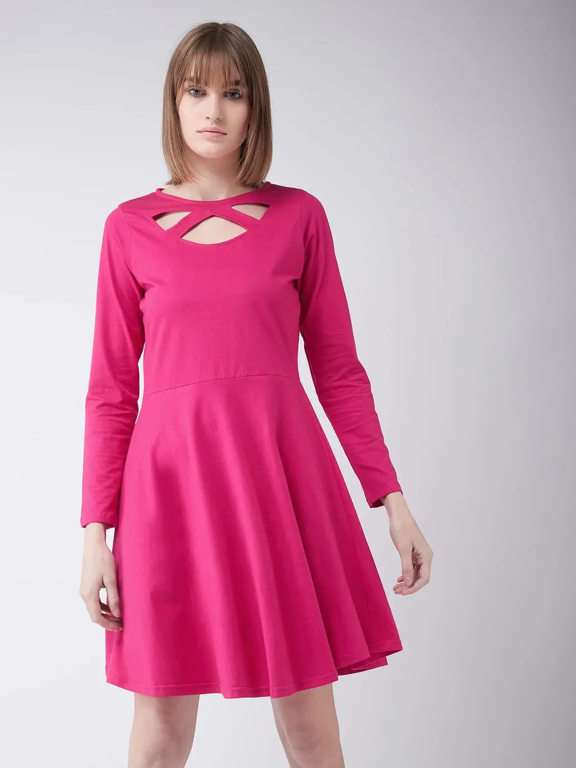 Unique Women's Fashion Pieces Criss Cross Tent Fit Dress Pink
