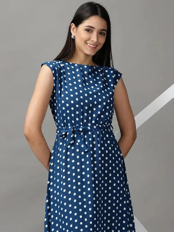 Clothing For Women Women's Blue Polka Dots Fit and Flare Dress-AE-15690-Teal