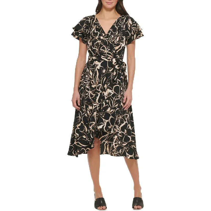 Women's Vintage Garments DKNY Womens Printed V neck Fit & Flare Dress
