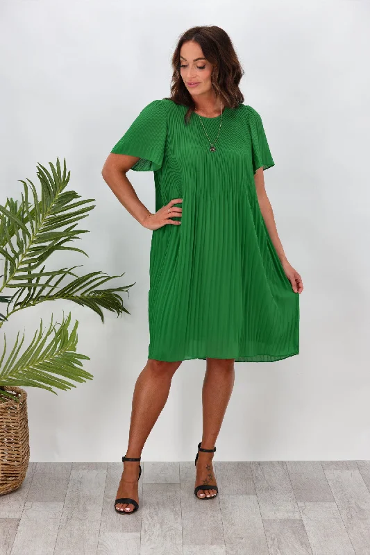 Bold Fashion Gloss by Shine On Gigi Micro Pleated Dress Emerald