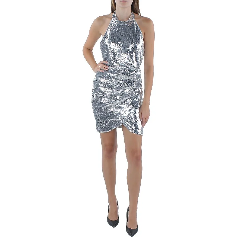 Stylish Women's Outfit Torn By Ronny Kobo Womens Vera Faux Wrap Mini Halter Dress