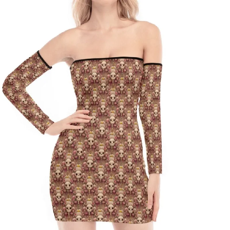 Women's Clothing For Travel Women's Brown Skulls Off-shoulder Back Lace-up Dress