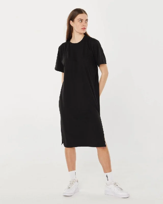Women's Sporty Chic Clothes Huffer Boyfriend Dress Black