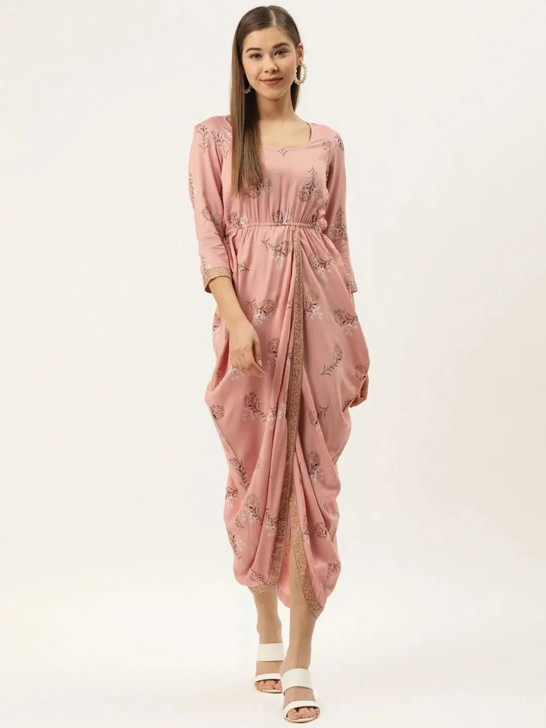 Women's Fashion Clothing Overlap side cowl dress in dusty pink