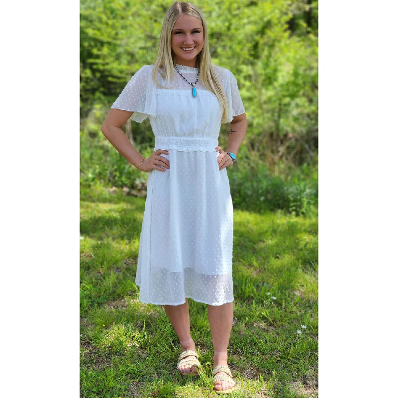 Women's Date Night Outfit Miss Sparkling Women's White Dotted Dress