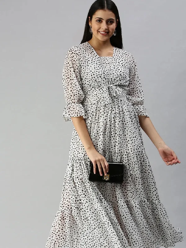 High End Women's Wear Women White Printed Dress-AE-9908-Whiteblack