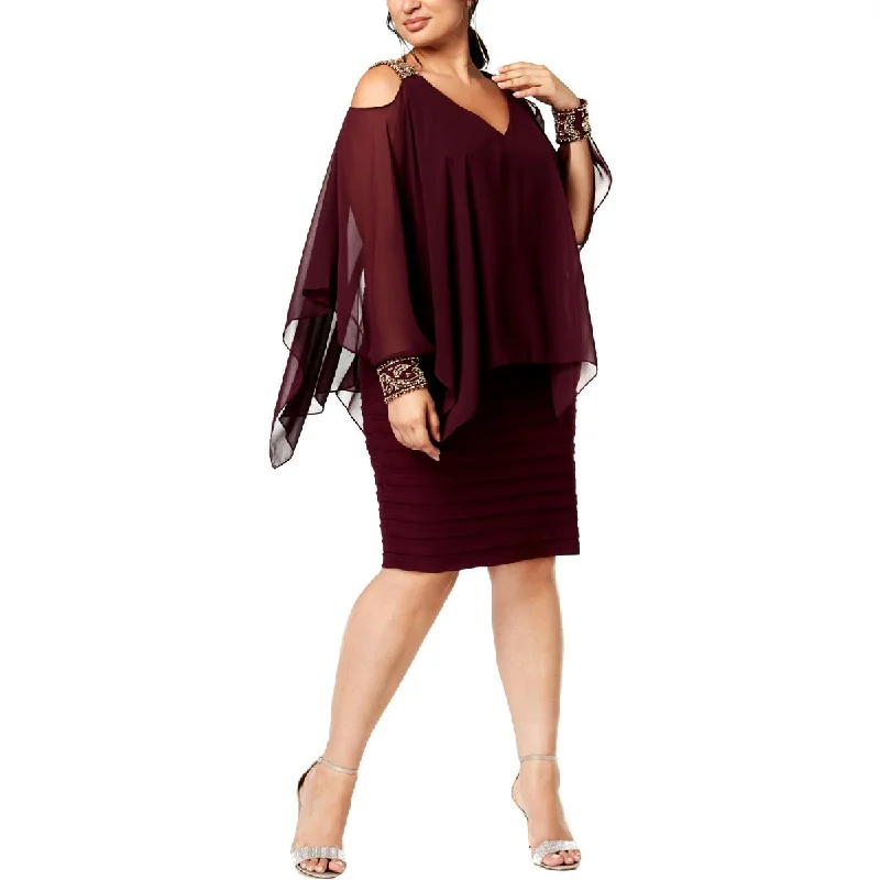 Comfortable Women's Clothing Betsy & Adam Womens Plus Cld Shoulder Embellished Capelet Dress
