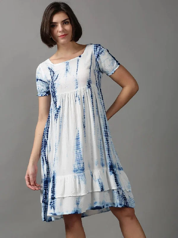 Women's Stylish Professional Garments Women's White Tie Dye Empire Dress-ON-589-White