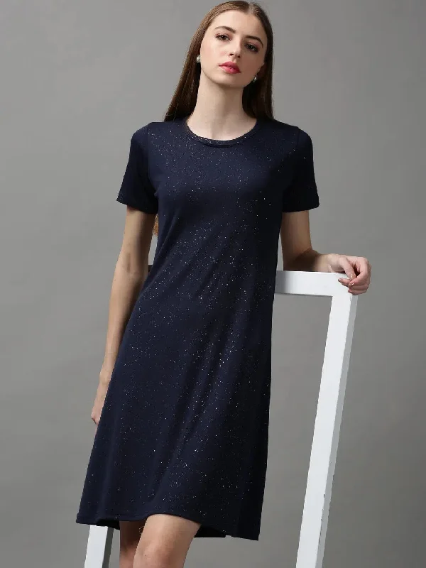 Women's Loungewear Clothes Women's Blue Embellished A-Line Dress-AE-15687-Navyblue