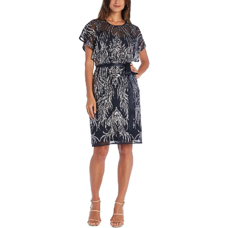 Affordable Luxury Women's Garments R&M Richards Womens Mesh Sequined Sheath Dress