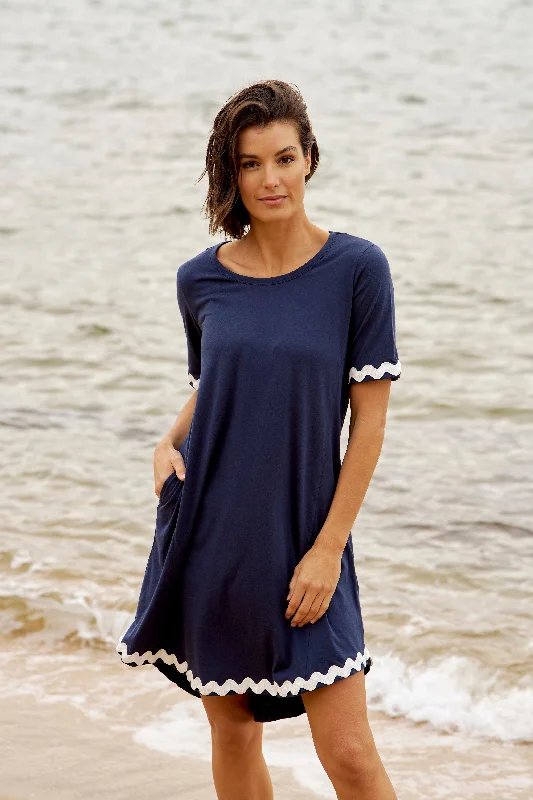 Minimalist Women's Fashion Clothing Betty Basics Nyree Dress Navy/White Ric Rac