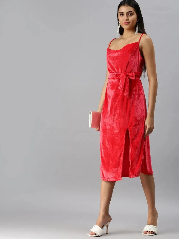 Women's Seasonal Clothing Women's A-Line Cowl Red Solid Dress-AE-9879-Red