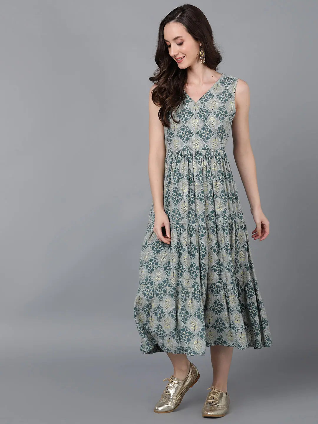 Chic Women's Outfit Ahika Women Cotton Geometric Printed Dress