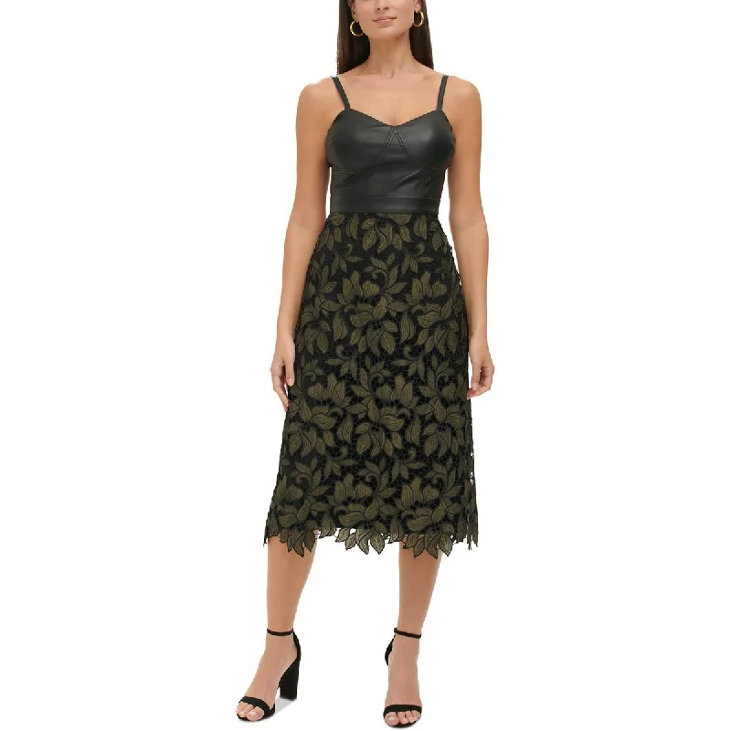 Vintage Clothing For Women Guess Womens Padded Bust Faux Leather Fit & Flare Dress