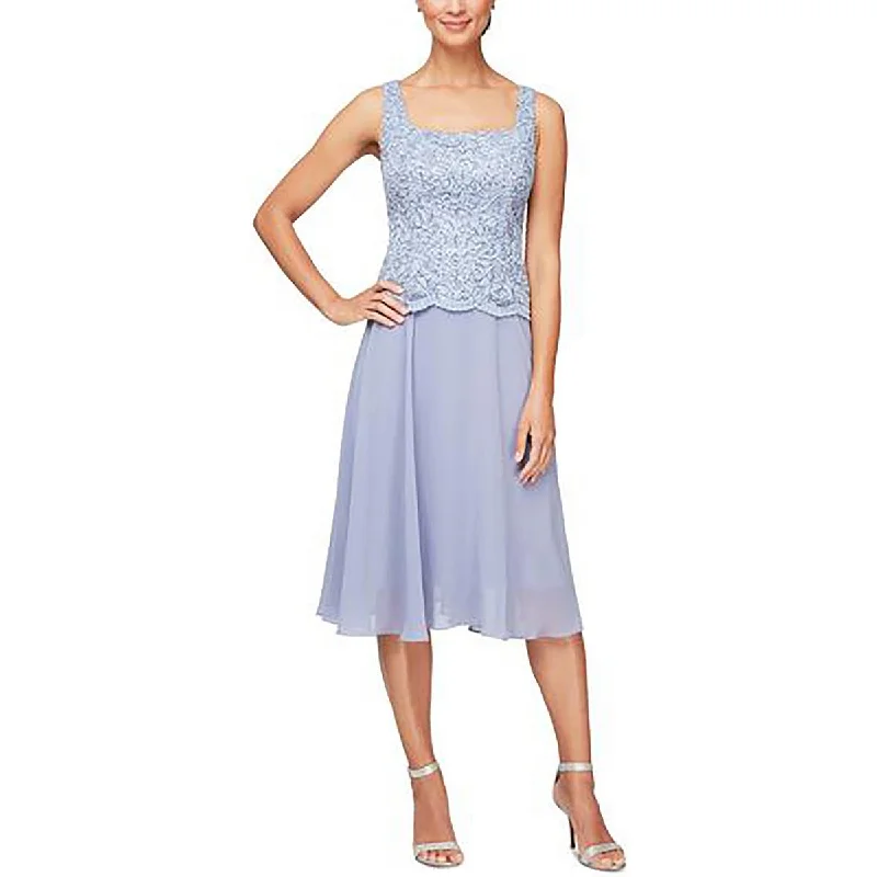 Casual Chic Clothing Alex Evenings Womens Petites Knee-Length Lace Fit & Flare Dress