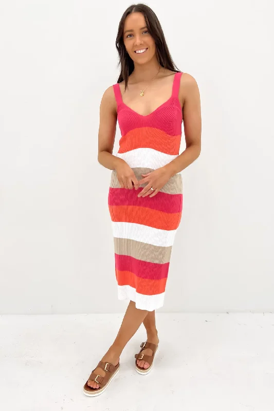 Women's Stylish Casual Garments Molly Knit Dress Sunset Stripe