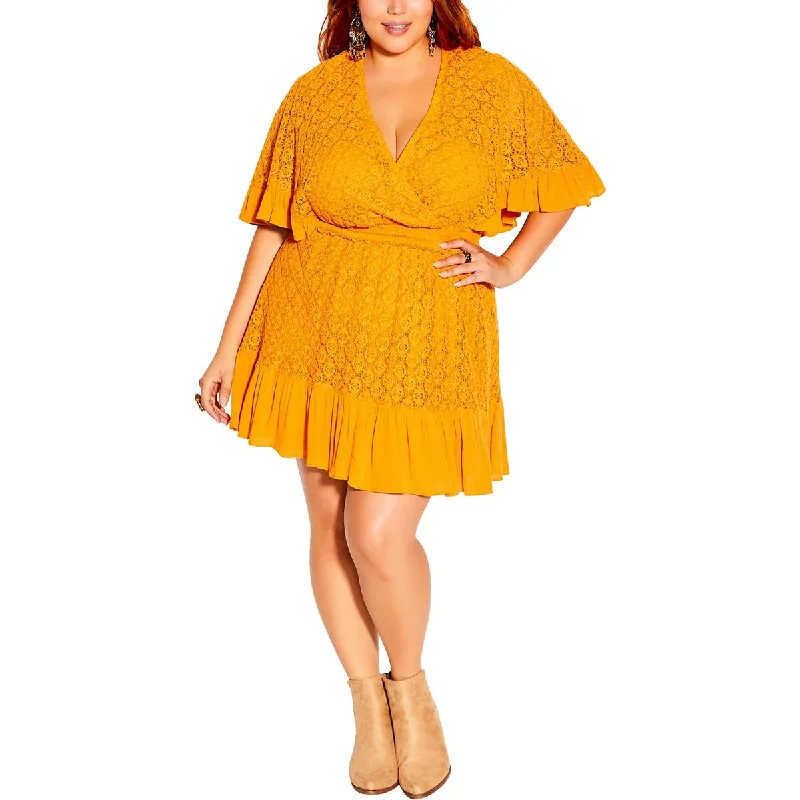 Chic Clothes For Women City Chic Womens Plus Lace Knee Fit & Flare Dress
