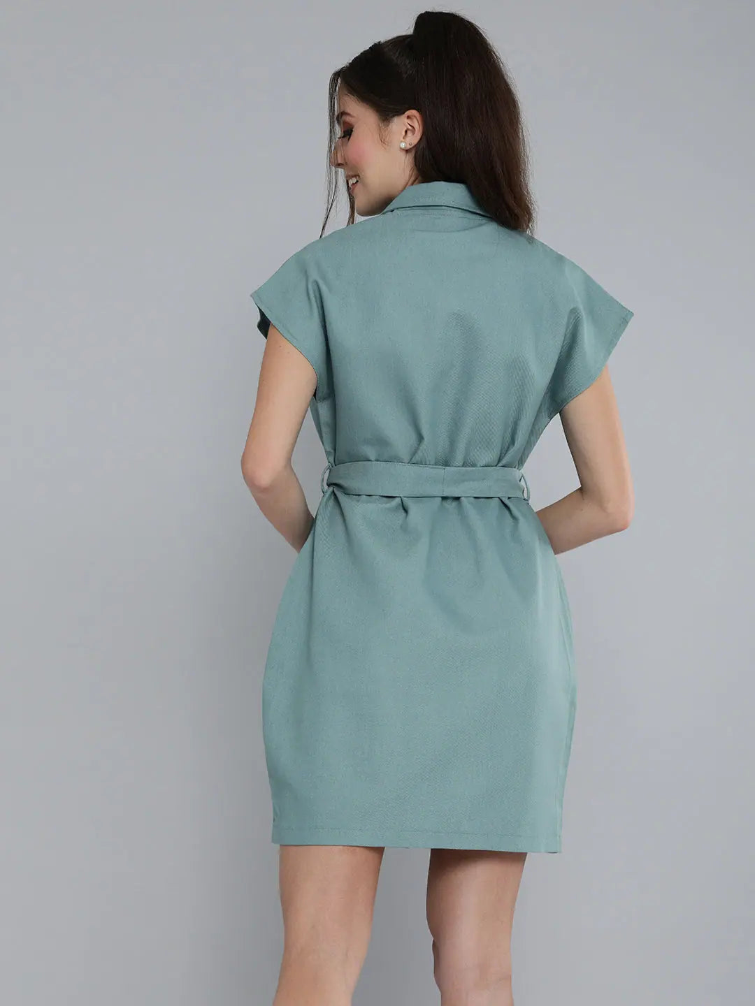 Stylish Women's Outfit Sea Green Blazer Dress