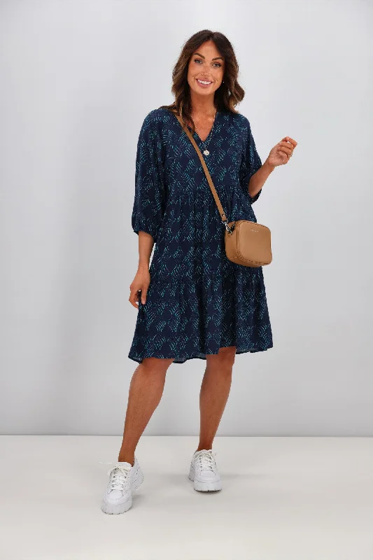 Best Online Boutiques For Women Gloss by Shine On Daniella Tier  Dress Midnight Spiral Spot Print