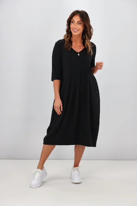 Sale On Sale Tirelli V Neck Diagonal Seam Dress Black