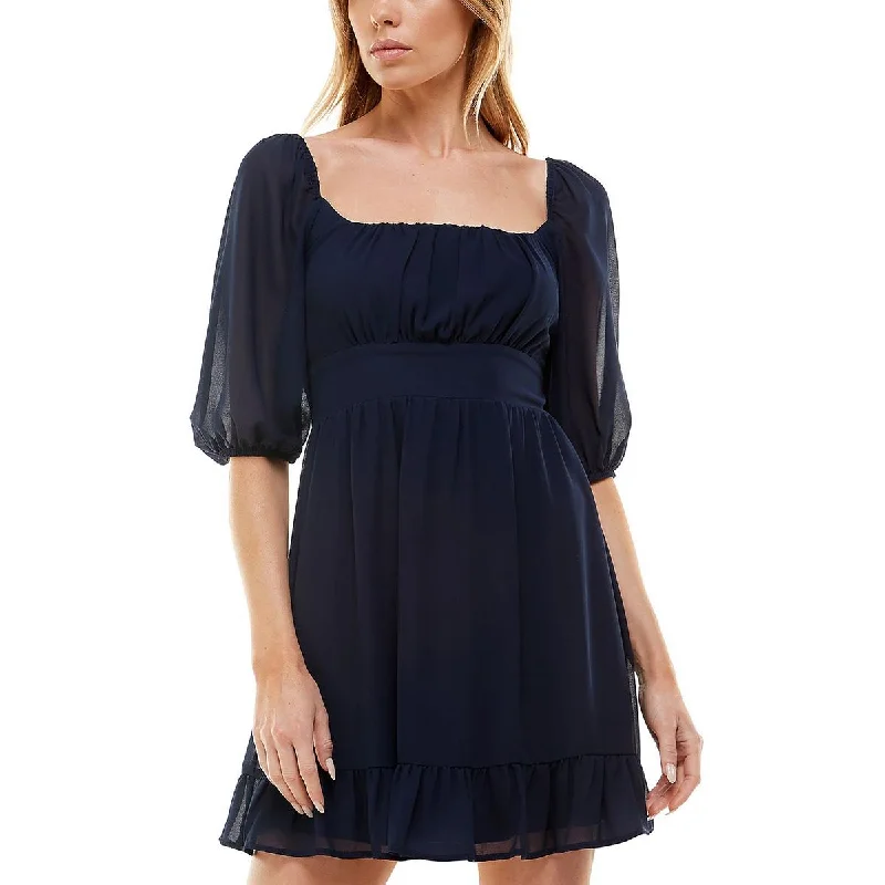 Relaxed Style Speechless Womens Juniors Emma Chiffon Tie-Back Fit & Flare Dress